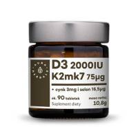 Witamina D3  2000 IU+ K2 mk7 + Cynk + Selen - tabletki (10,8g) - 90 szt Aura Herbals
