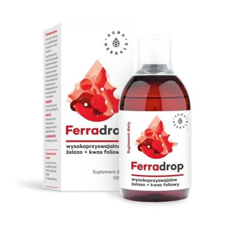 Ferradrop - żelazo + kwas foliowy płyn 500ml  Aura Herbals diglicynian żelaza